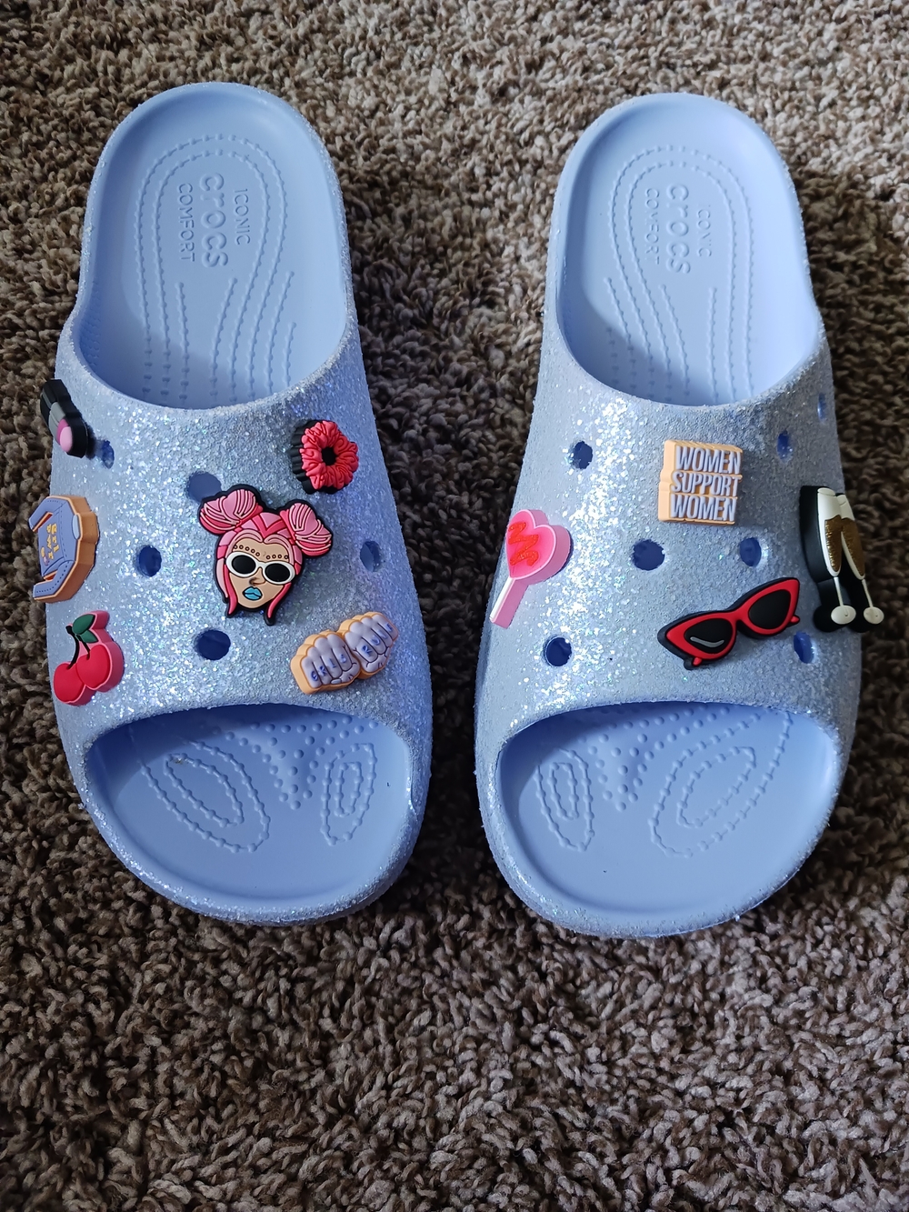 Crocs Women's Glitter Slide Platform Sandals — Light Purple